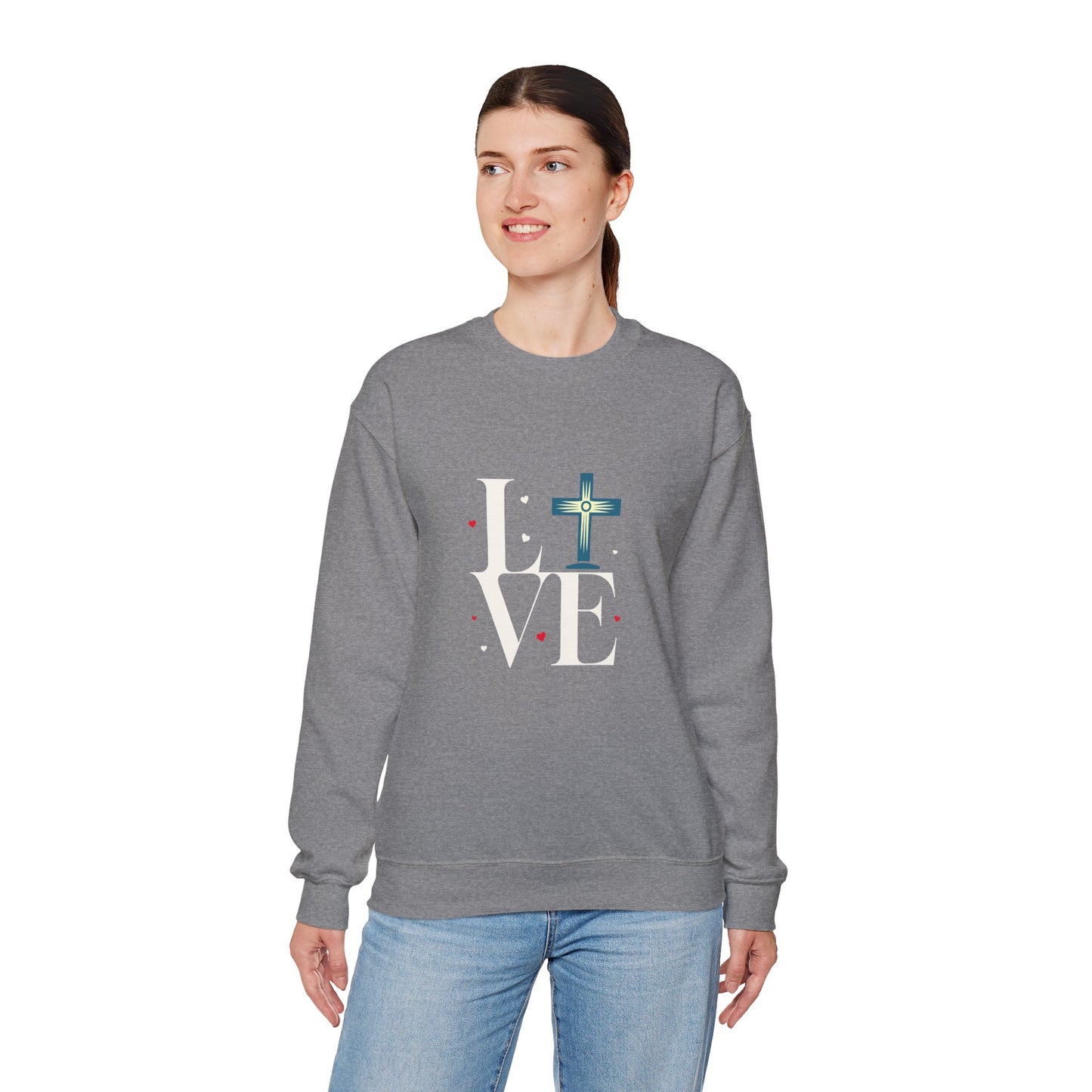 Love Unisex Heavy Blend™ Crewneck Sweatshirt.  An Inspirational gift for mom, dad, friends, church members, office workers