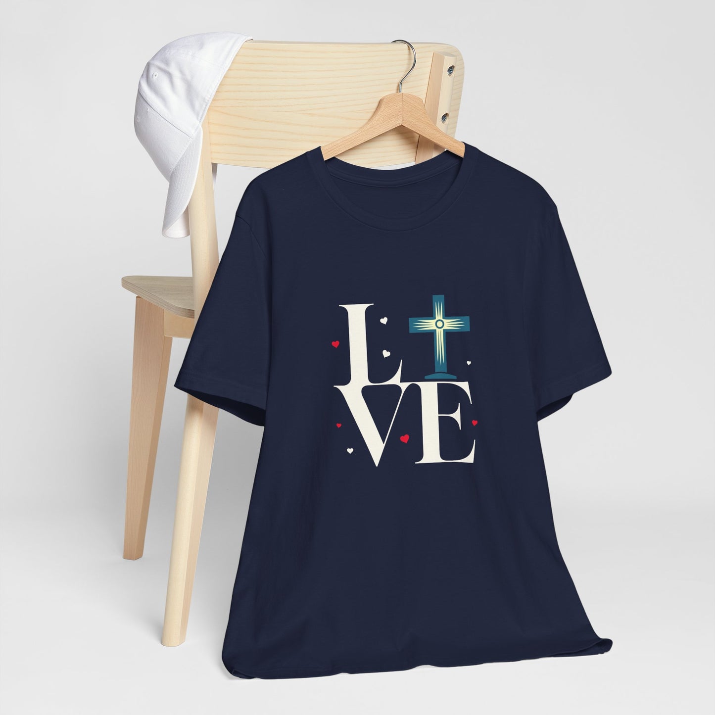 Love Unisex Jersey Short Sleeve Tee with a Cross makes a gift for mom, dad, and entire family and friends