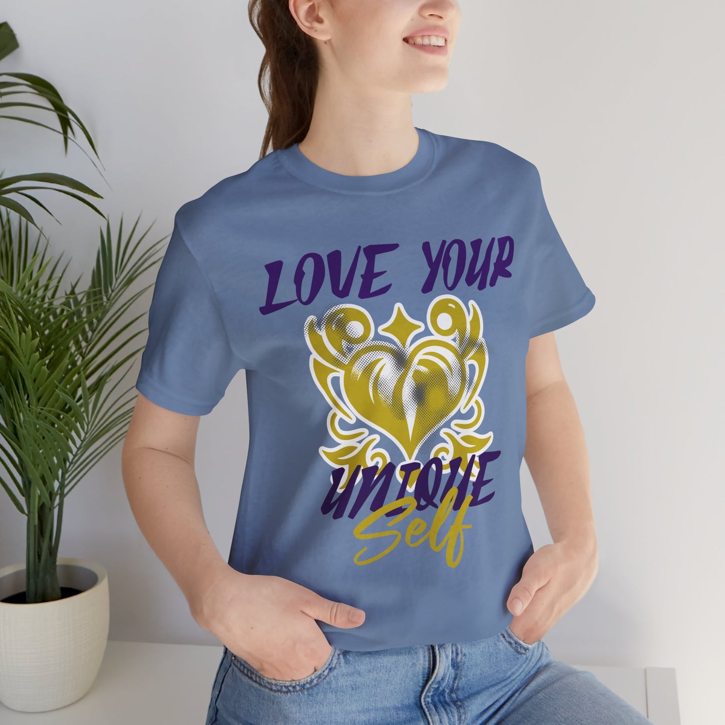 Love Your Unique Self Unisex Jersey Short Sleeve Tee. A great inspirational gift for mothers, daughters, family and friends