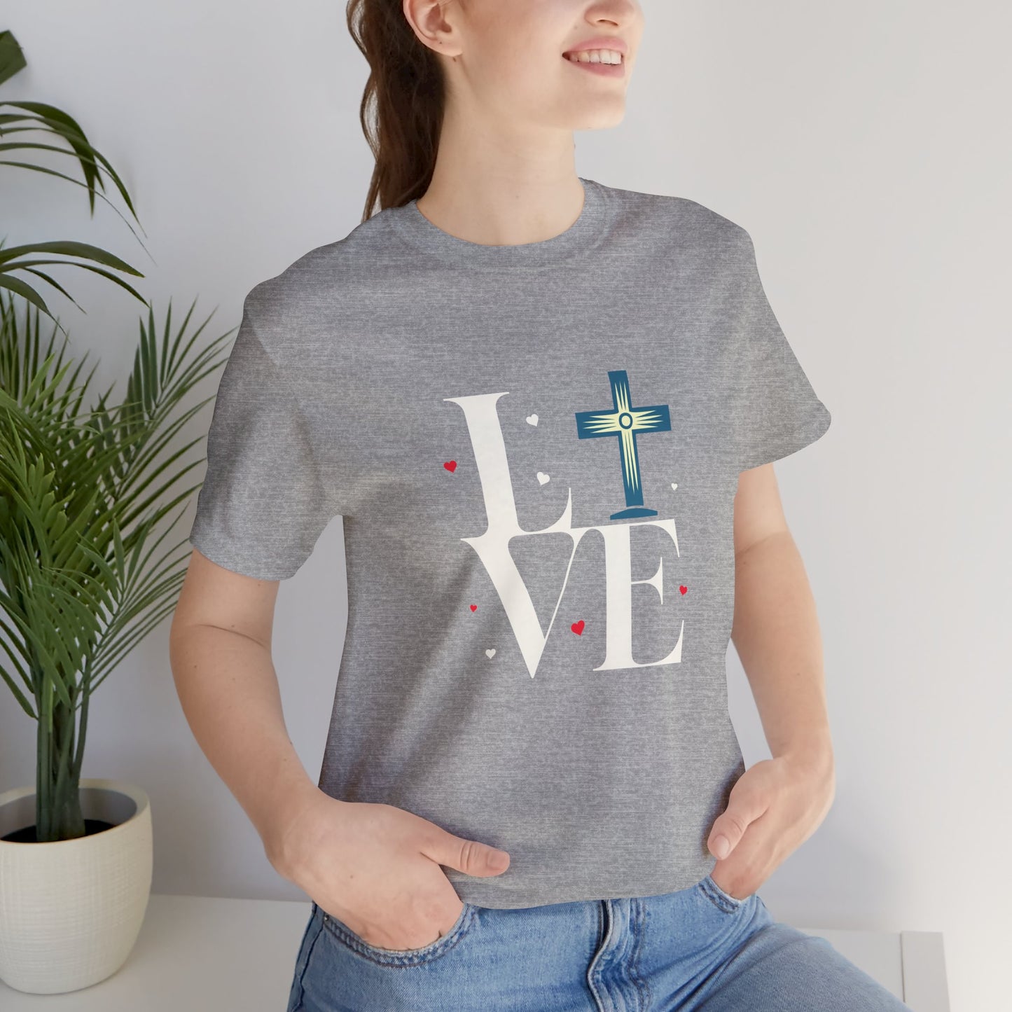 Love Unisex Jersey Short Sleeve Tee with a Cross makes a gift for mom, dad, and entire family and friends