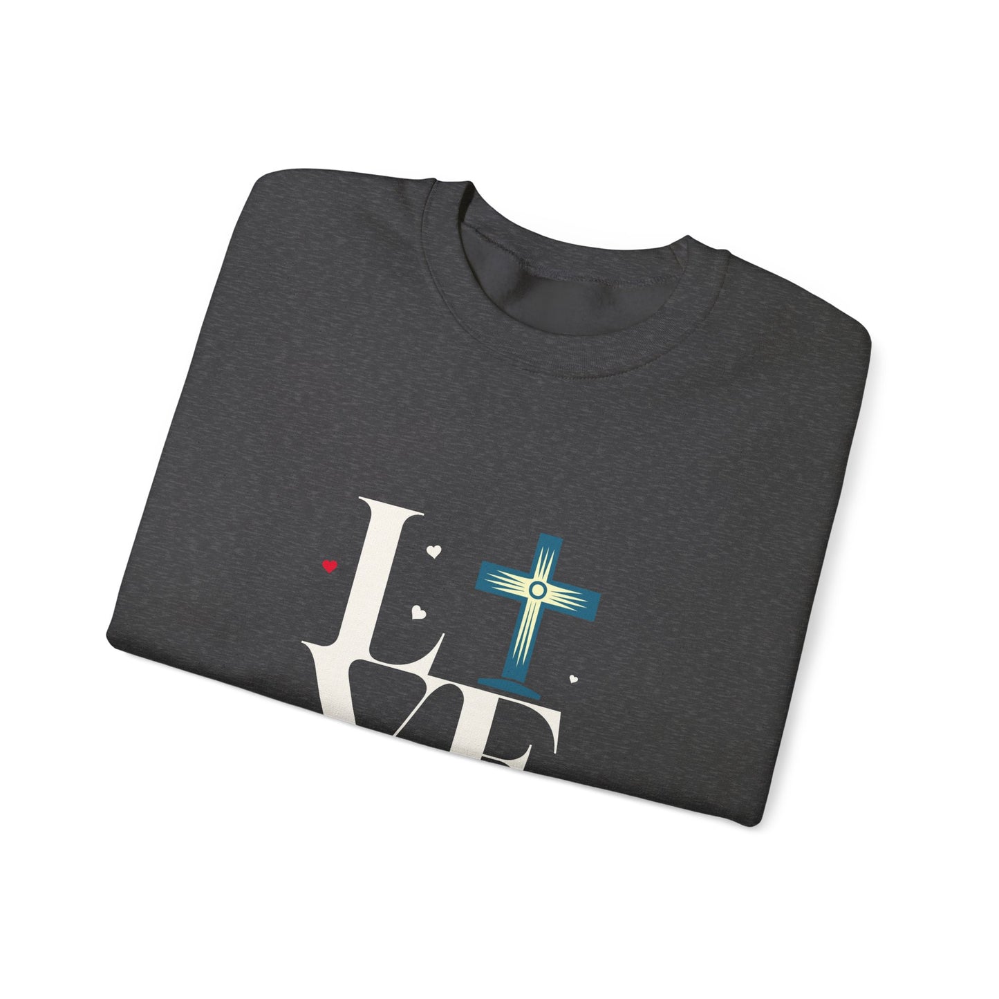 Love Unisex Heavy Blend™ Crewneck Sweatshirt.  An Inspirational gift for mom, dad, friends, church members, office workers